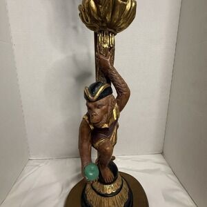 Vintage Pirate Monkey Figural Candle Stand Lamp Island Tiki Whimsical Man Cave